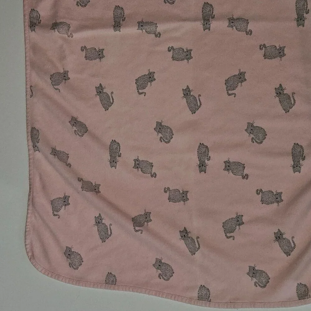 Rene Rofe Baby Pink Gray Kitty Cat Receiving Blanket 100% Cotton 21x32 READ Flaw